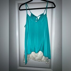 Sheer blue tank top crochet back